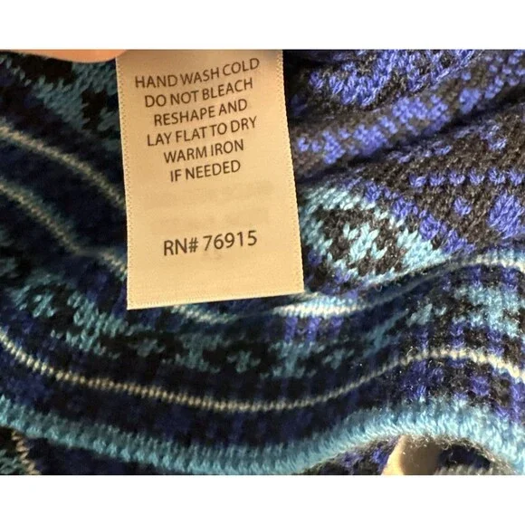 Appleseeds Cardigan Women 2XL  Royal Blue Black Fair Isle Wool Nordic Snowflake - Picture 11 of 12